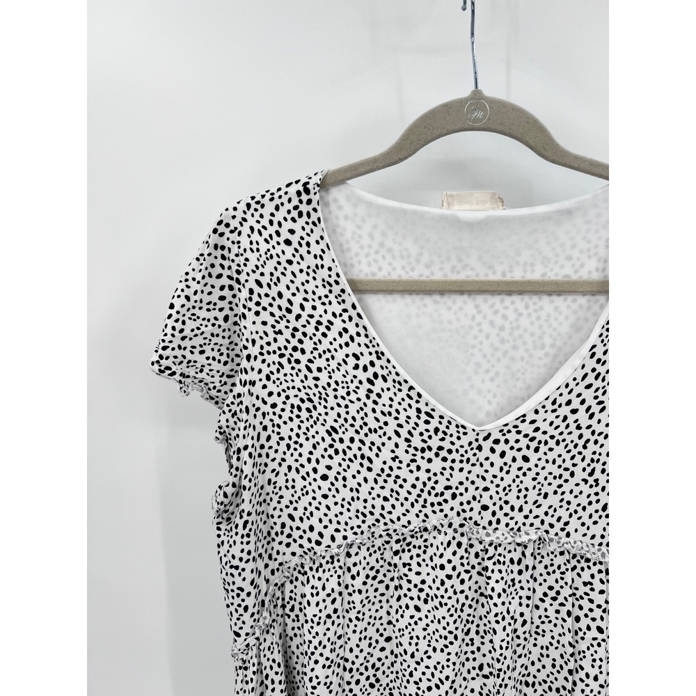 Altar'd State Dalmatian Print Tiered Babydoll Dress White Black V-Neck Large - Picture 2 of 7